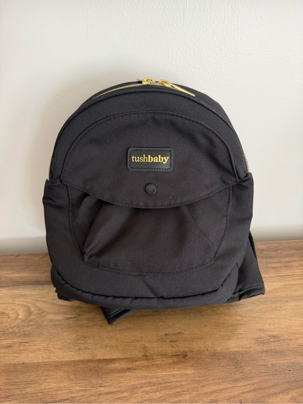 TUSHBABY Black Baby Bag Backpack - Compact Diaper Waist Bag